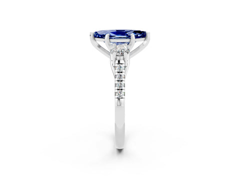 White gold Three-Stone Marquise Cut Blue Sapphire Pavé Band with Four-Prong Setting_2