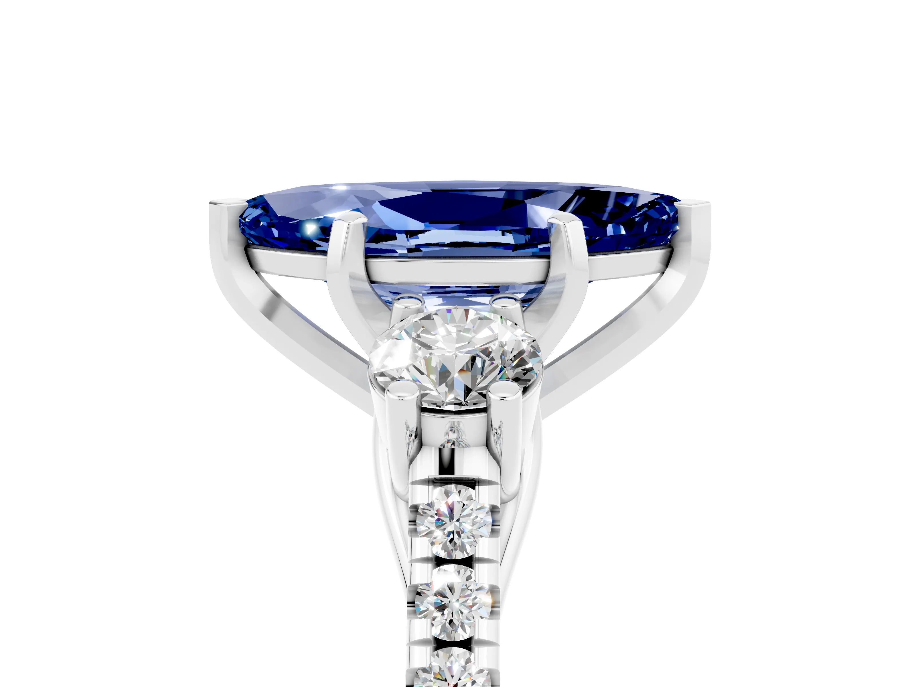 White gold Three-Stone Marquise Cut Blue Sapphire Pavé Band with Four-Prong Setting_5