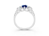White gold Three-Stone Marquise Cut Blue Sapphire Ring with Pavé Band and Prong Setting_15