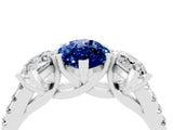 White gold Three-Stone Marquise Cut Blue Sapphire Ring with Pavé Band and Prong Setting_16