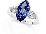 White gold Three-Stone Marquise Cut Blue Sapphire Ring with Pear Side Stones and Four-Prong Setting_1