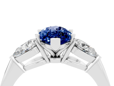White gold Three-Stone Marquise Cut Blue Sapphire Ring with Pear Side Stones and Four-Prong Setting_4
