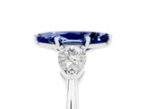 White gold Three-Stone Marquise Cut Blue Sapphire Ring with Pear Side Stones and Four-Prong Setting_5