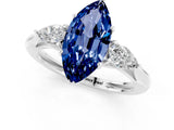 White gold Three-Stone Marquise Cut Blue Sapphire Ring with Pear  Side Stones in Four-Prong Setting_13