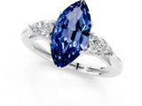 White gold Three-Stone Marquise Cut Blue Sapphire Ring with Pear  Side Stones in Four-Prong Setting_49
