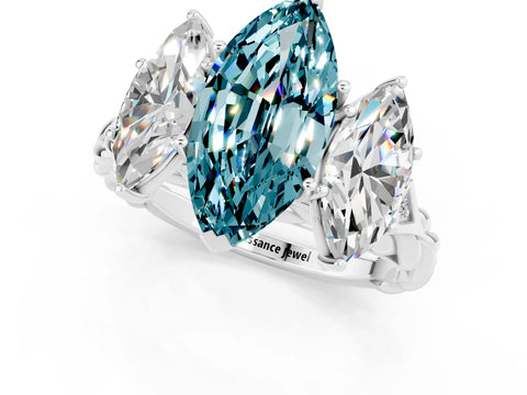 White gold Three-Stone Marquise Cut Blue Topaz Braided Band Ring with Four-Prong Setting_13