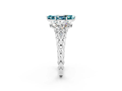 White gold Three-Stone Marquise Cut Blue Topaz Braided Band Ring with Four-Prong Setting_14