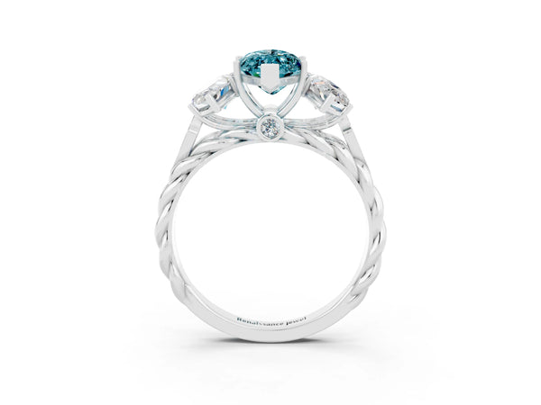 Platinum Three-Stone Marquise Cut Blue Topaz Braided Band Ring with Four-Prong Setting