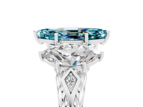 White gold Three-Stone Marquise Cut Blue Topaz Braided Band Ring with Four-Prong Setting_17