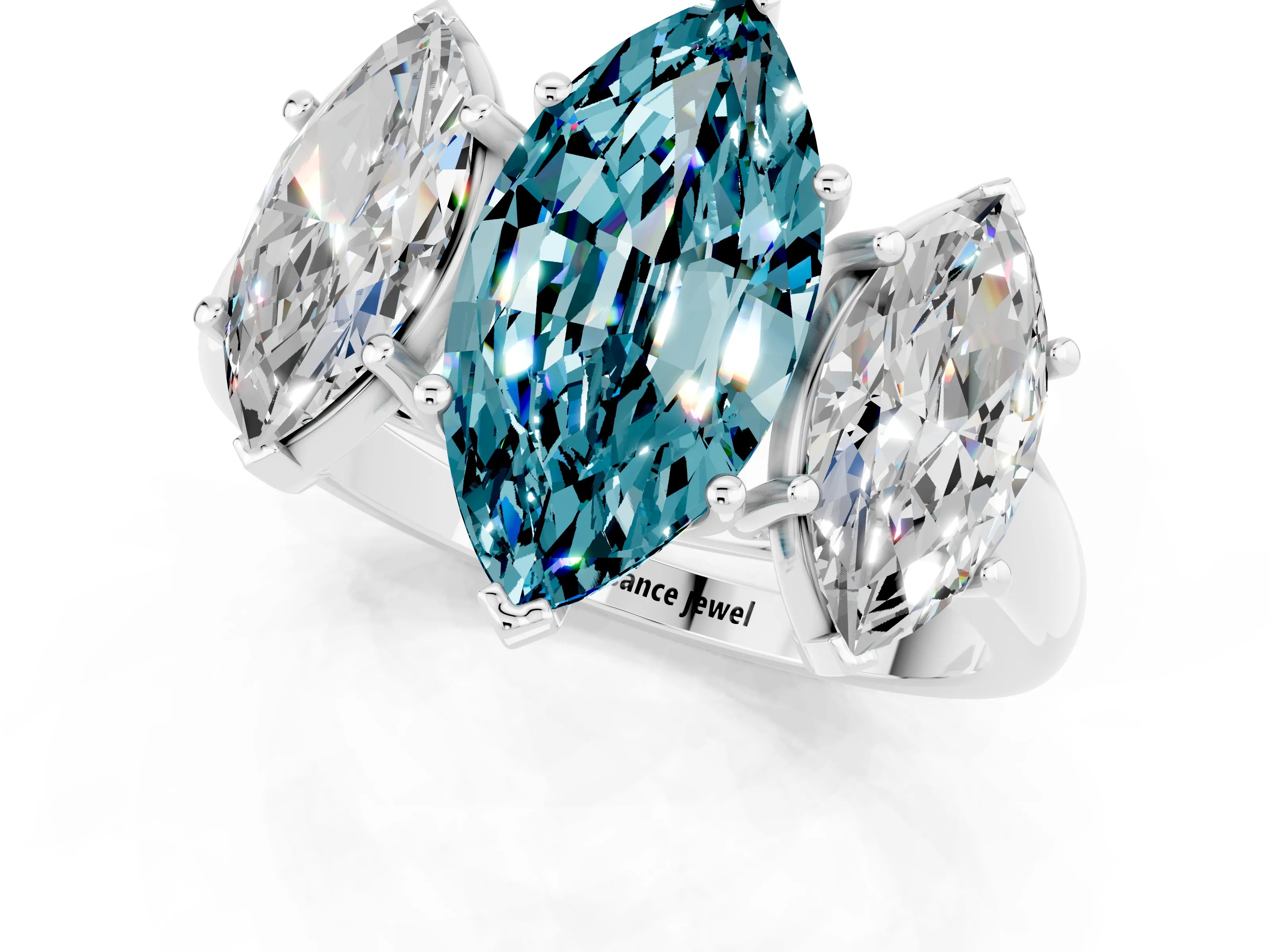 White gold Three-Stone Marquise Cut Blue Topaz Engagement Ring with Prong Setting_1
