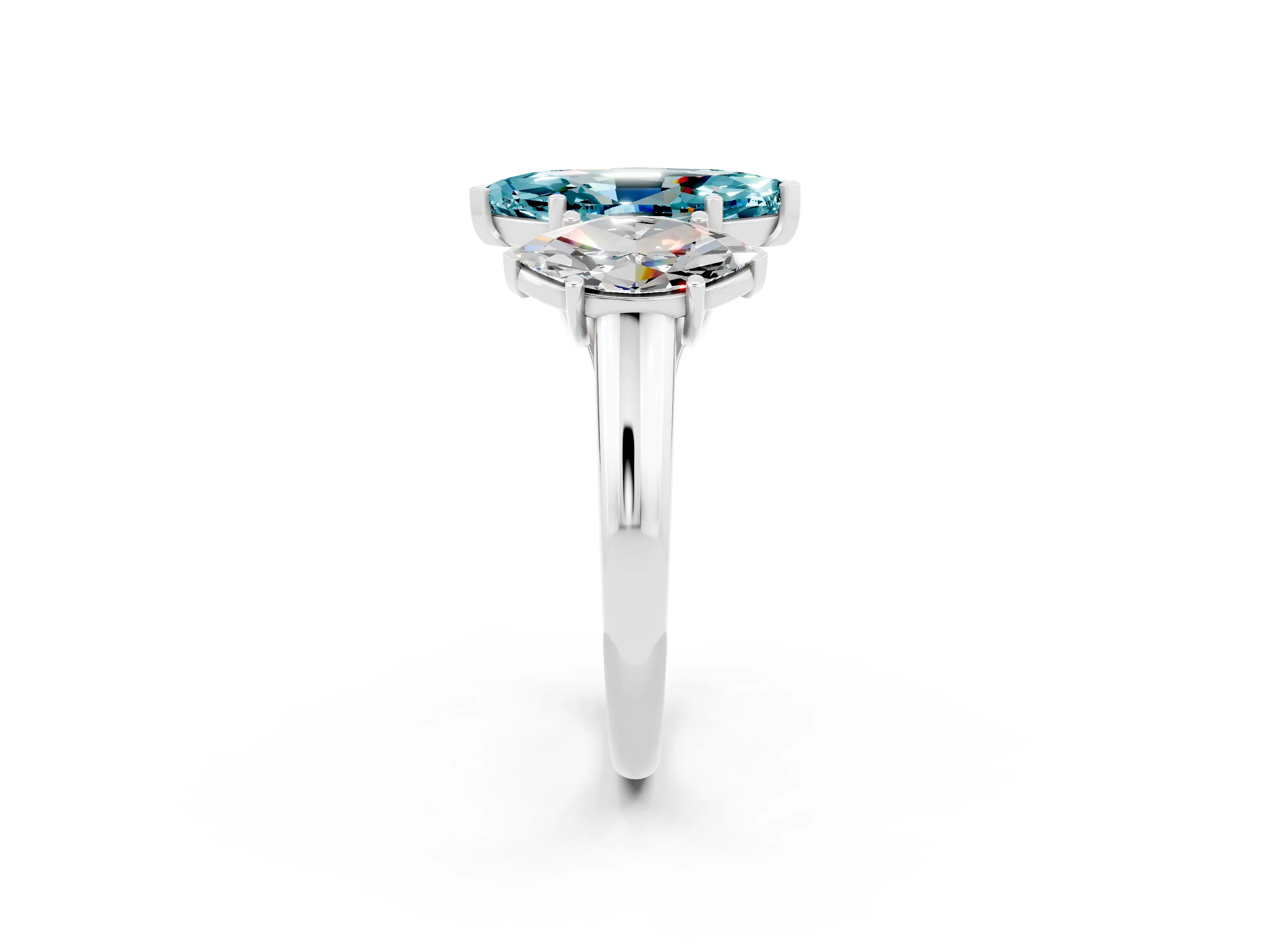 White gold Three-Stone Marquise Cut Blue Topaz Engagement Ring with Prong Setting_2