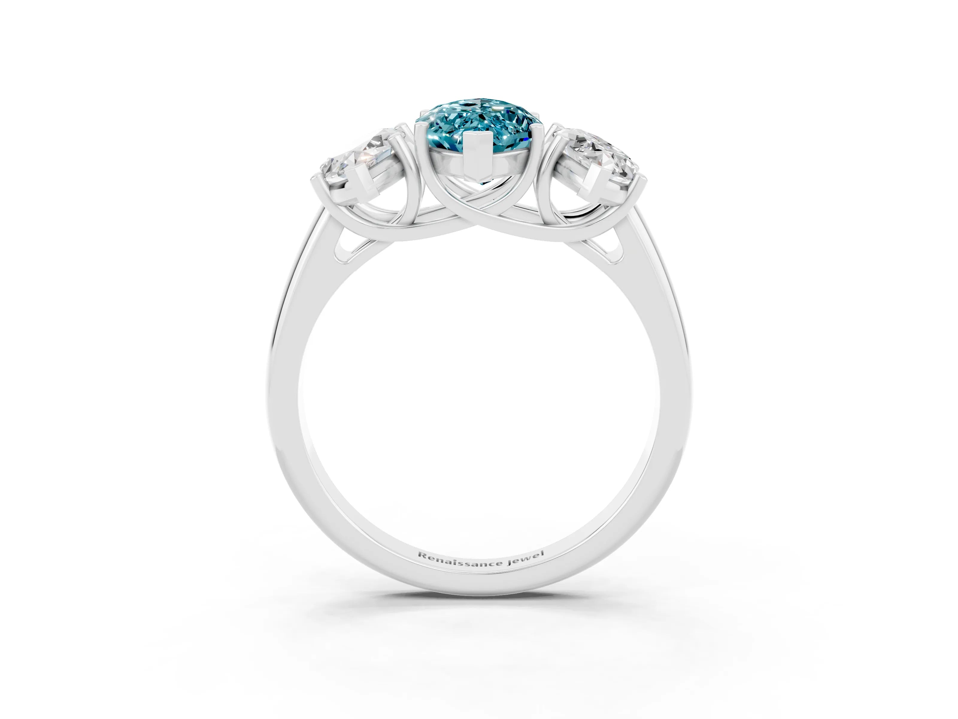 White gold Three-Stone Marquise Cut Blue Topaz Engagement Ring with Prong Setting_3