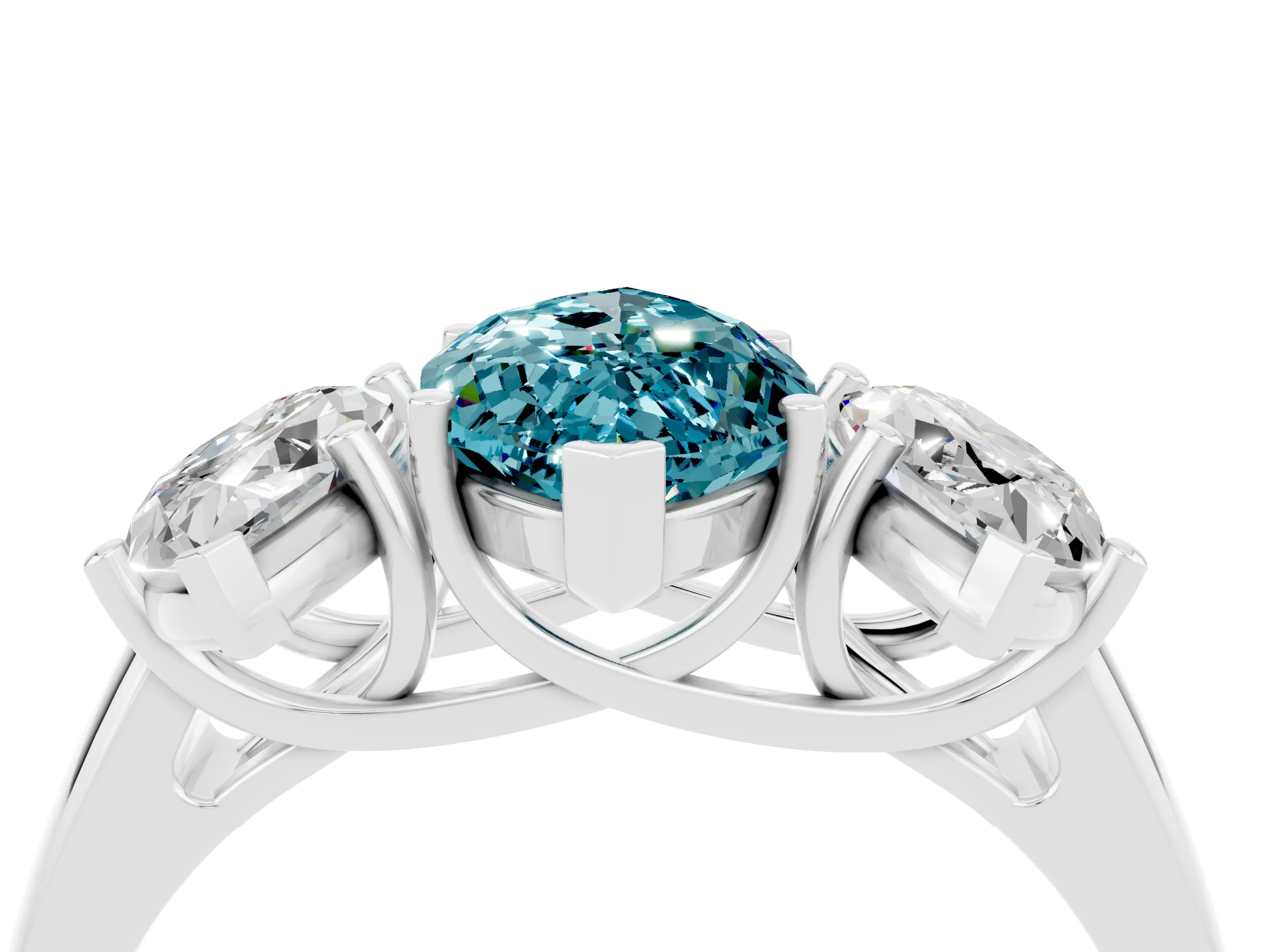 White gold Three-Stone Marquise Cut Blue Topaz Engagement Ring with Prong Setting_4