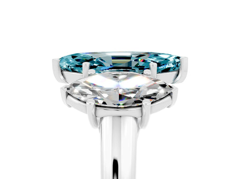White gold Three-Stone Marquise Cut Blue Topaz Engagement Ring with Prong Setting_5