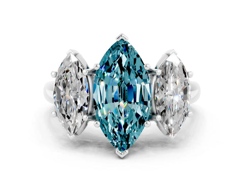 White gold Three-Stone Marquise Cut Blue Topaz Engagement Ring with Prong Setting