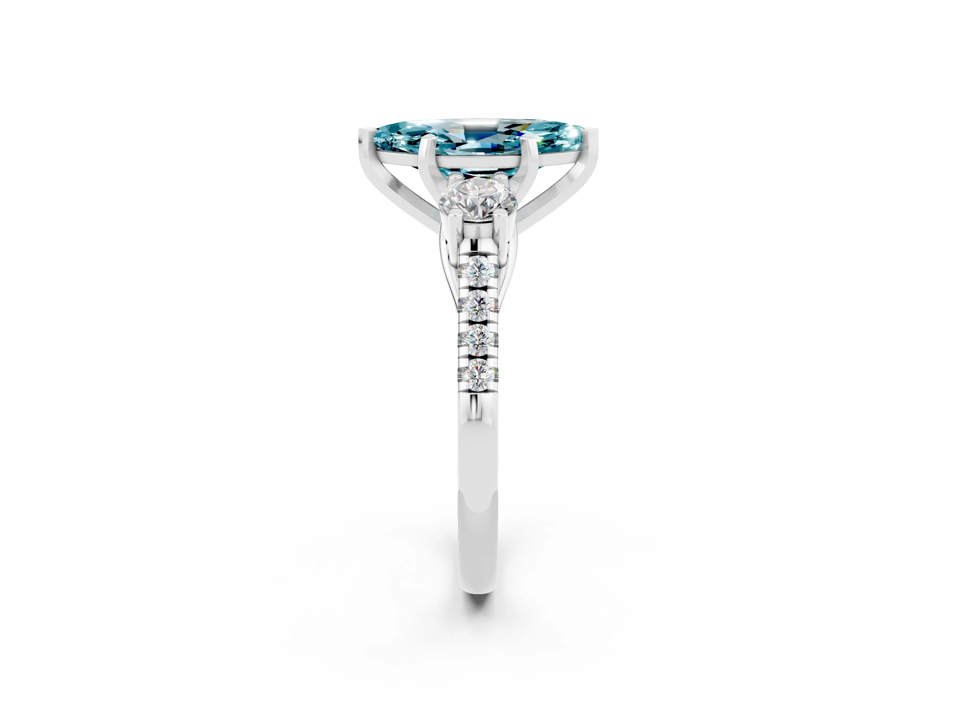 White gold Three-Stone Marquise Cut Blue Topaz Pavé Band with Four-Prong Setting_2
