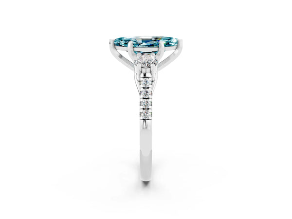 White gold Three-Stone Marquise Cut Blue Topaz Pavé Band with Four-Prong Setting