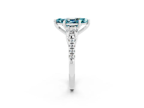White gold Three-Stone Marquise Cut Blue Topaz Pavé Band with Four-Prong Setting_2