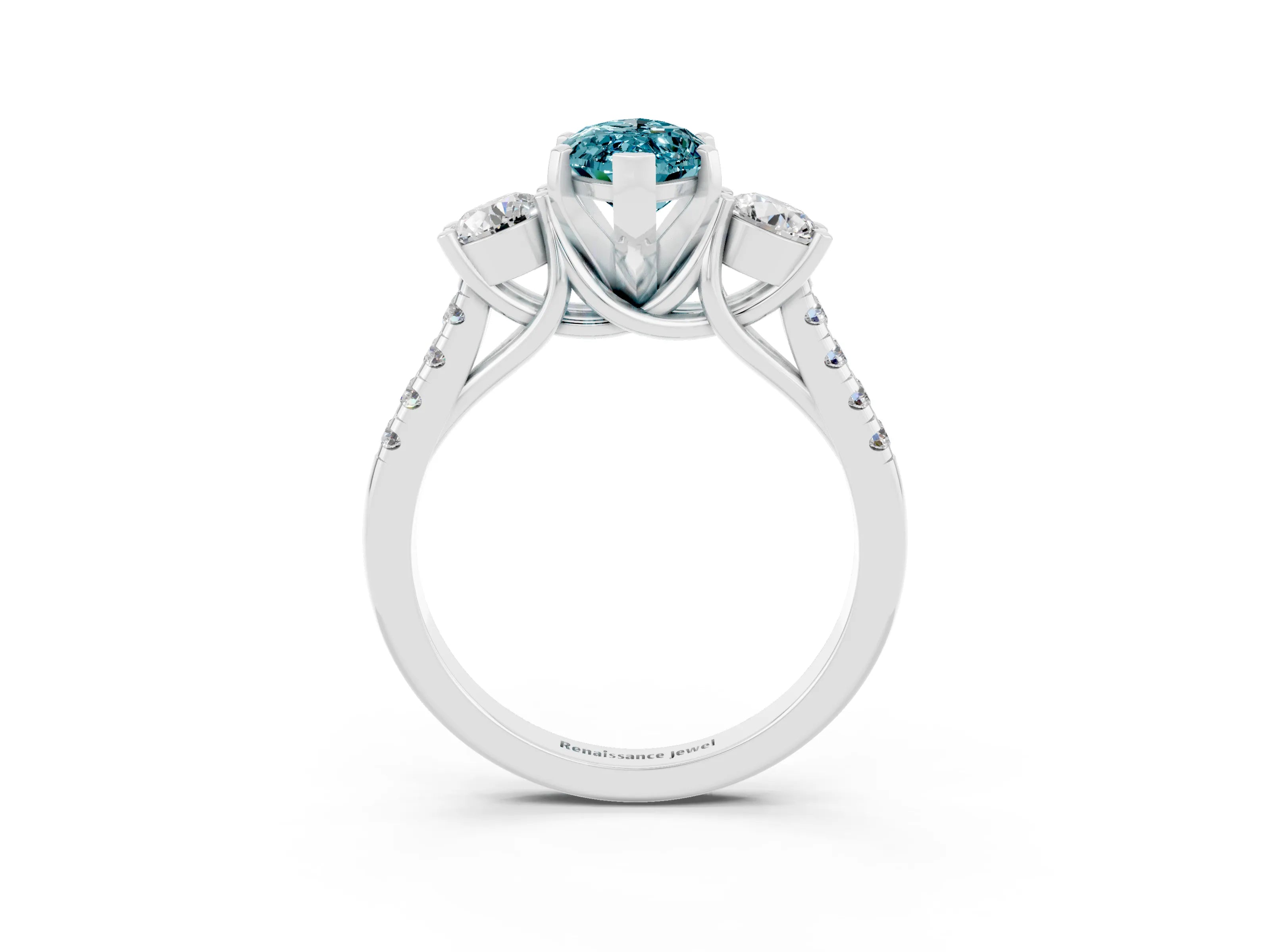 White gold Three-Stone Marquise Cut Blue Topaz Pavé Band with Four-Prong Setting_3