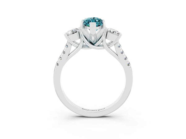Silver Three-Stone Marquise Cut Blue Topaz Pavé Band with Four-Prong Setting