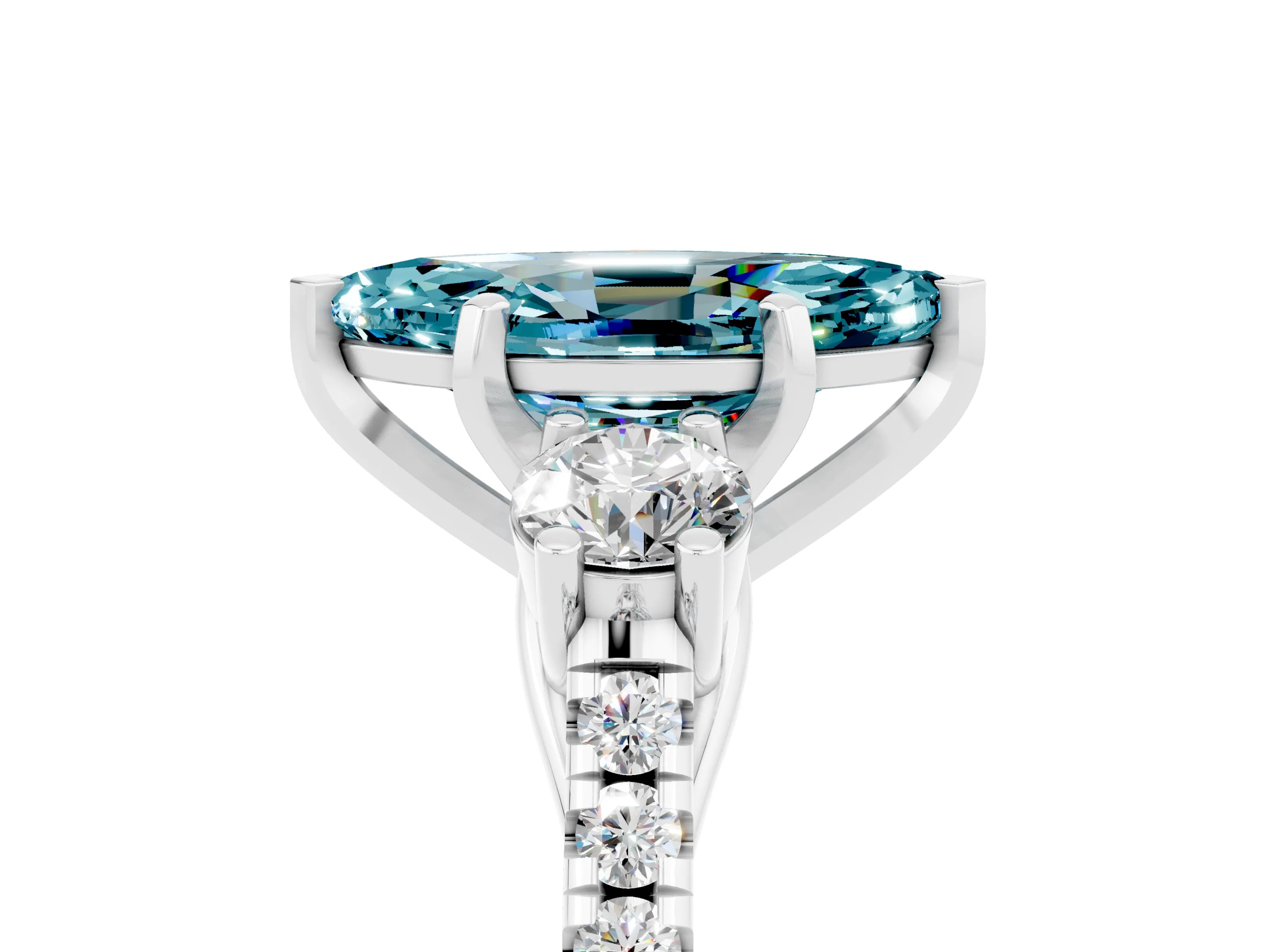 White gold Three-Stone Marquise Cut Blue Topaz Pavé Band with Four-Prong Setting_5