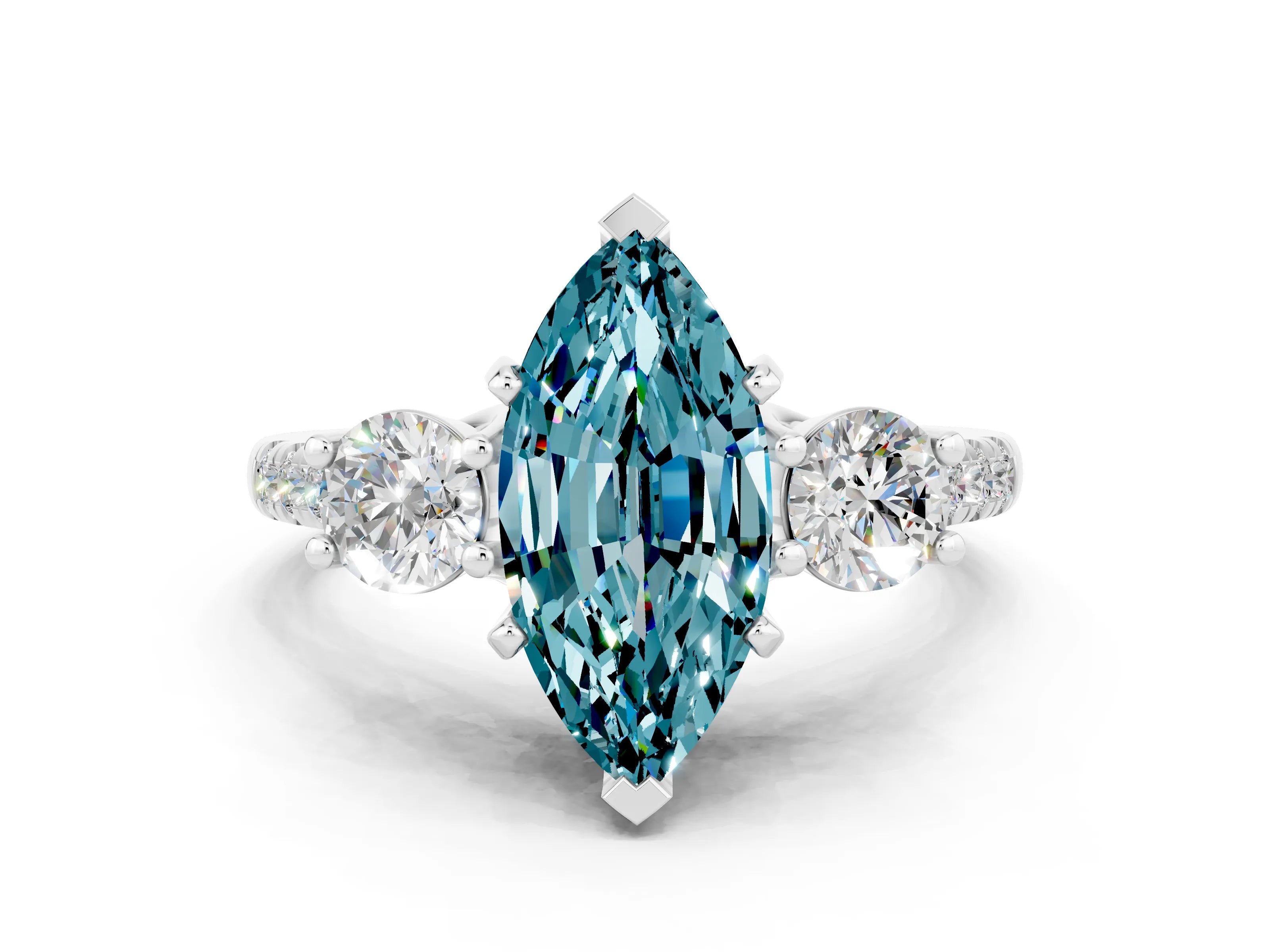 White gold Three-Stone Marquise Cut Blue Topaz Pavé Band with Four-Prong Setting