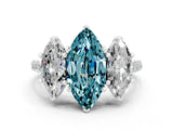 White gold Three-Stone Marquise Cut Blue Topaz Ring with Pavé Band and Prong Setting_12