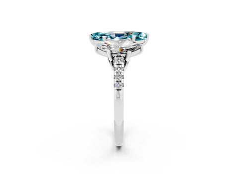White gold Three-Stone Marquise Cut Blue Topaz Ring with Pavé Band and Prong Setting_14