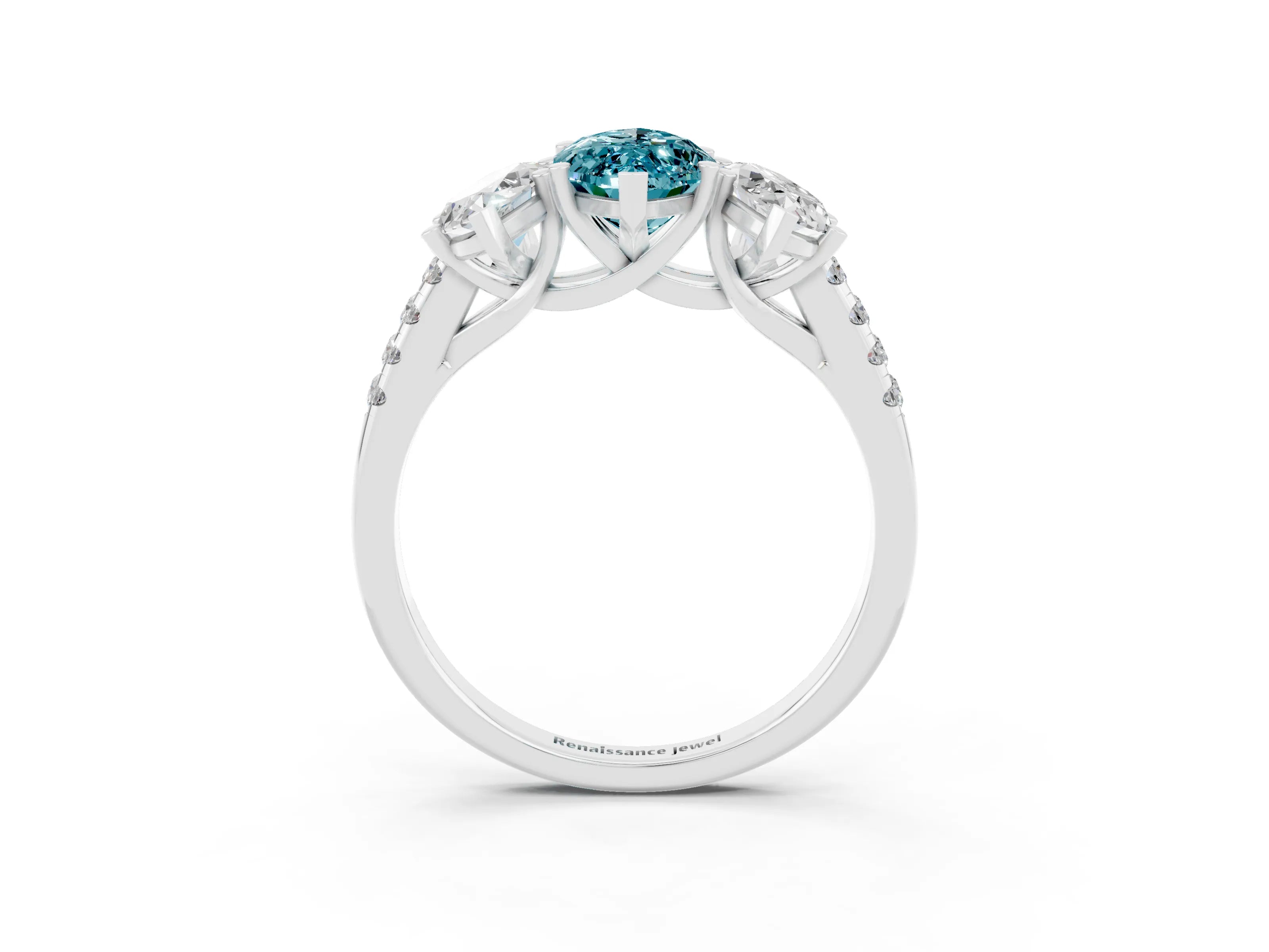 White gold Three-Stone Marquise Cut Blue Topaz Ring with Pavé Band and Prong Setting_15
