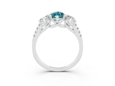 White gold Three-Stone Marquise Cut Blue Topaz Ring with Pavé Band and Prong Setting_15