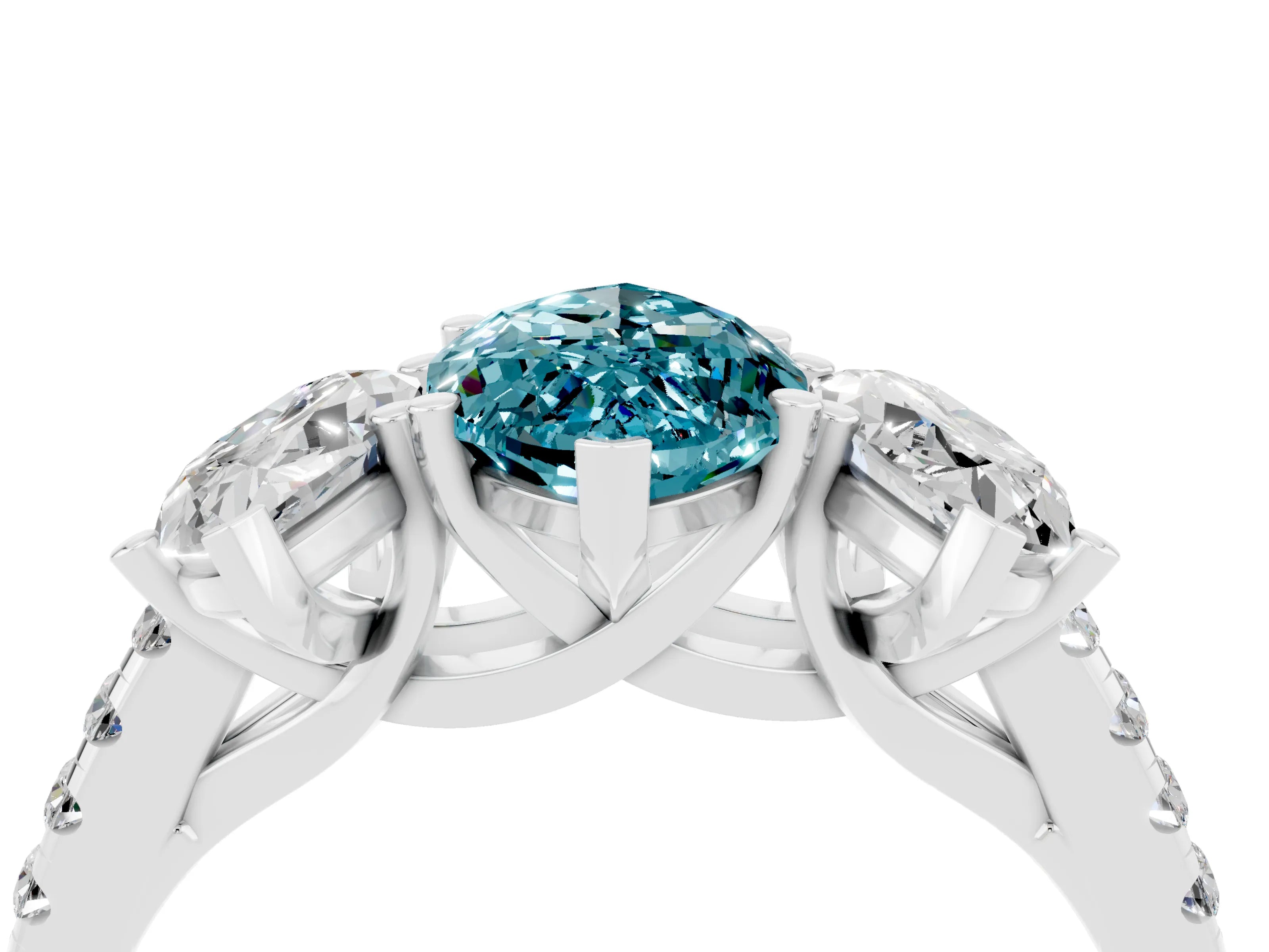 White gold Three-Stone Marquise Cut Blue Topaz Ring with Pavé Band and Prong Setting_16