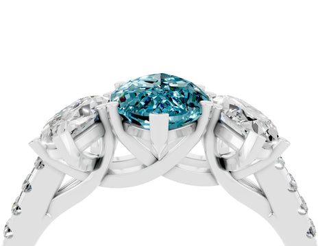 White gold Three-Stone Marquise Cut Blue Topaz Ring with Pavé Band and Prong Setting_16