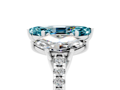 White gold Three-Stone Marquise Cut Blue Topaz Ring with Pavé Band and Prong Setting_17