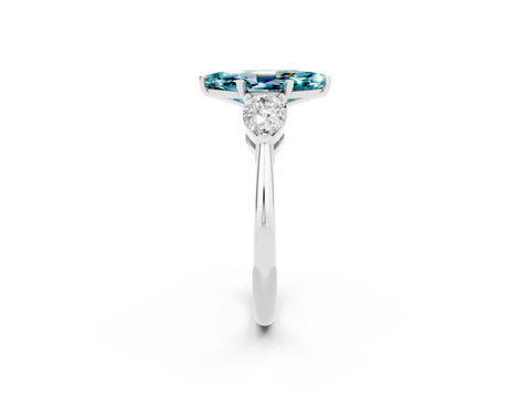 White gold Three-Stone Marquise Cut Blue Topaz Ring with Pear Side Stones and Four-Prong Setting_2