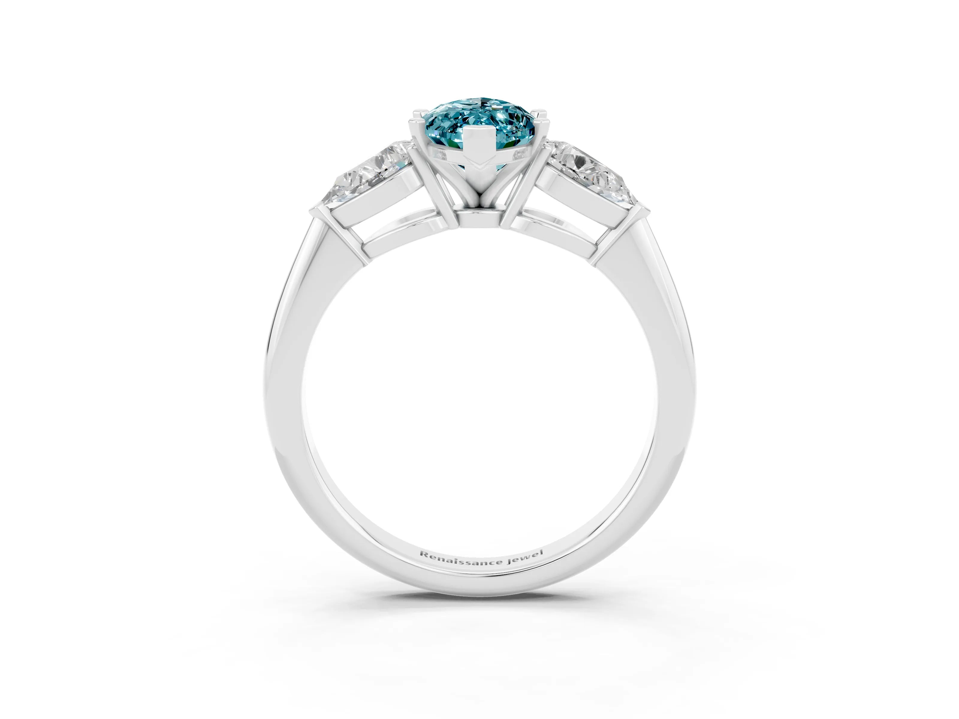 White gold Three-Stone Marquise Cut Blue Topaz Ring with Pear Side Stones and Four-Prong Setting_3