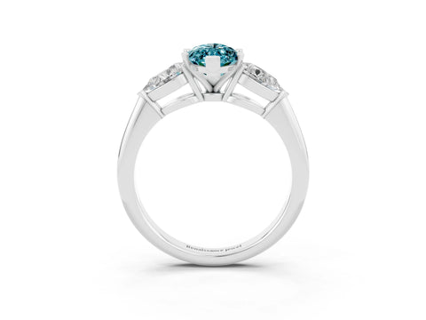 White gold Three-Stone Marquise Cut Blue Topaz Ring with Pear Side Stones and Four-Prong Setting_3