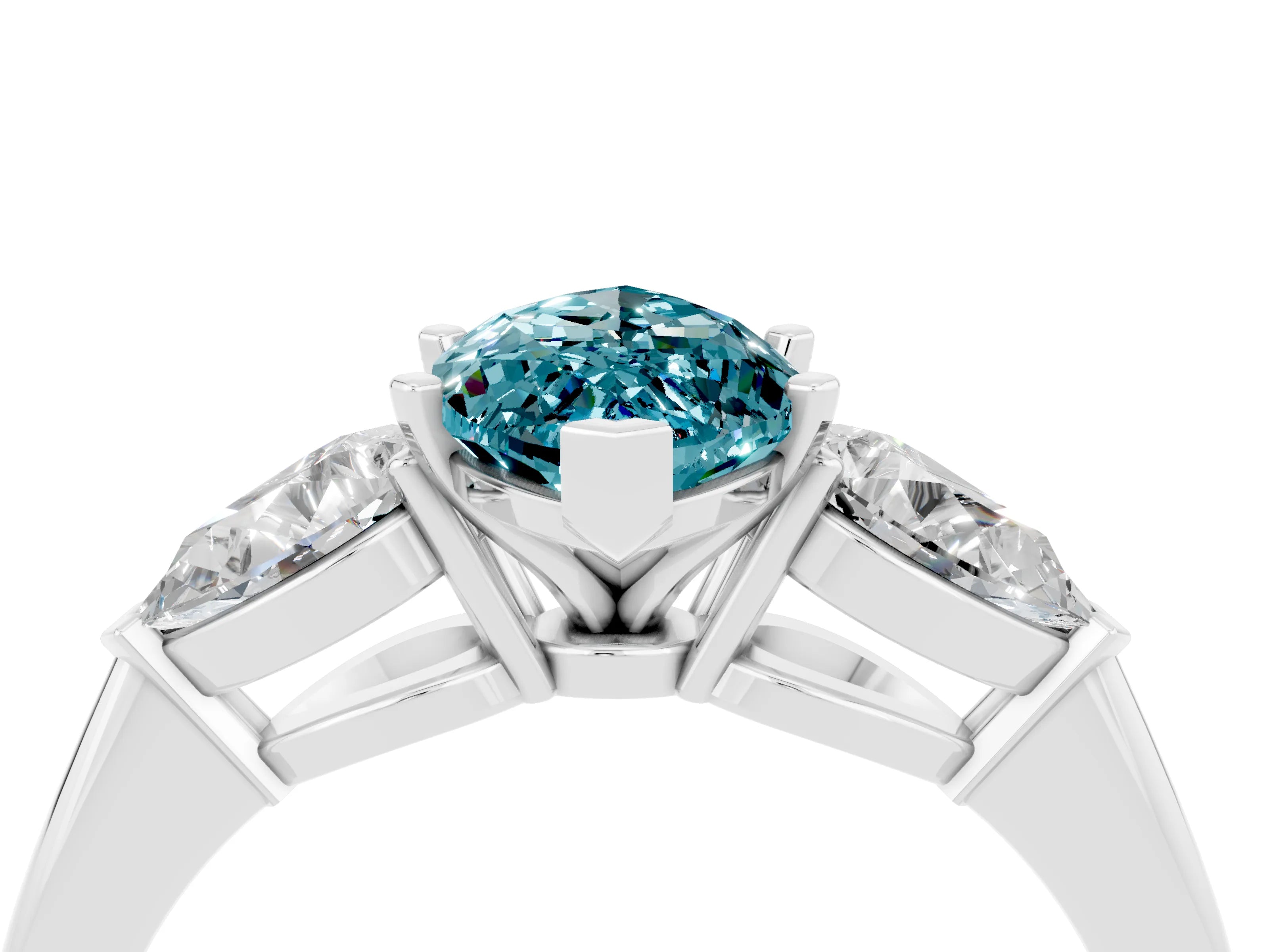 White gold Three-Stone Marquise Cut Blue Topaz Ring with Pear Side Stones and Four-Prong Setting_4