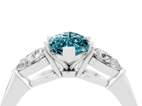 White gold Three-Stone Marquise Cut Blue Topaz Ring with Pear Side Stones and Four-Prong Setting_4