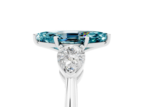 White gold Three-Stone Marquise Cut Blue Topaz Ring with Pear Side Stones and Four-Prong Setting_5