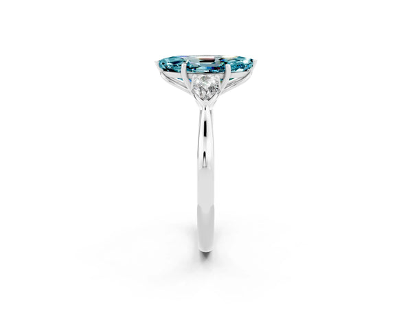 Silver Three-Stone Marquise Cut Blue Topaz Ring with Pear  Side Stones in Four-Prong Setting