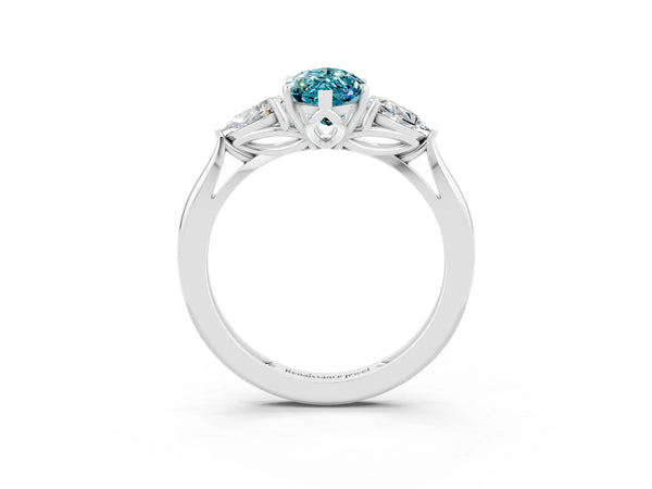 Silver Three-Stone Marquise Cut Blue Topaz Ring with Pear  Side Stones in Four-Prong Setting
