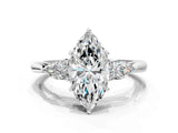 White gold Three-Stone Marquise Cut Brilliant Diamond Solitaire Ring with Tapered Band and Four-Prong Setting_13