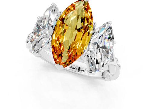 White gold Three-Stone Marquise Cut Citrine Braided Band Ring with Four-Prong Setting_13