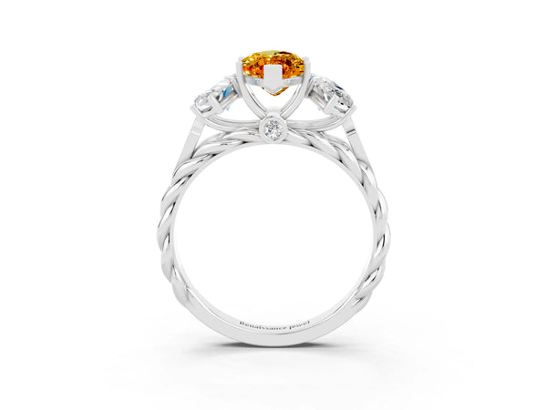 Platinum Three-Stone Marquise Cut Citrine Braided Band Ring with Four-Prong Setting