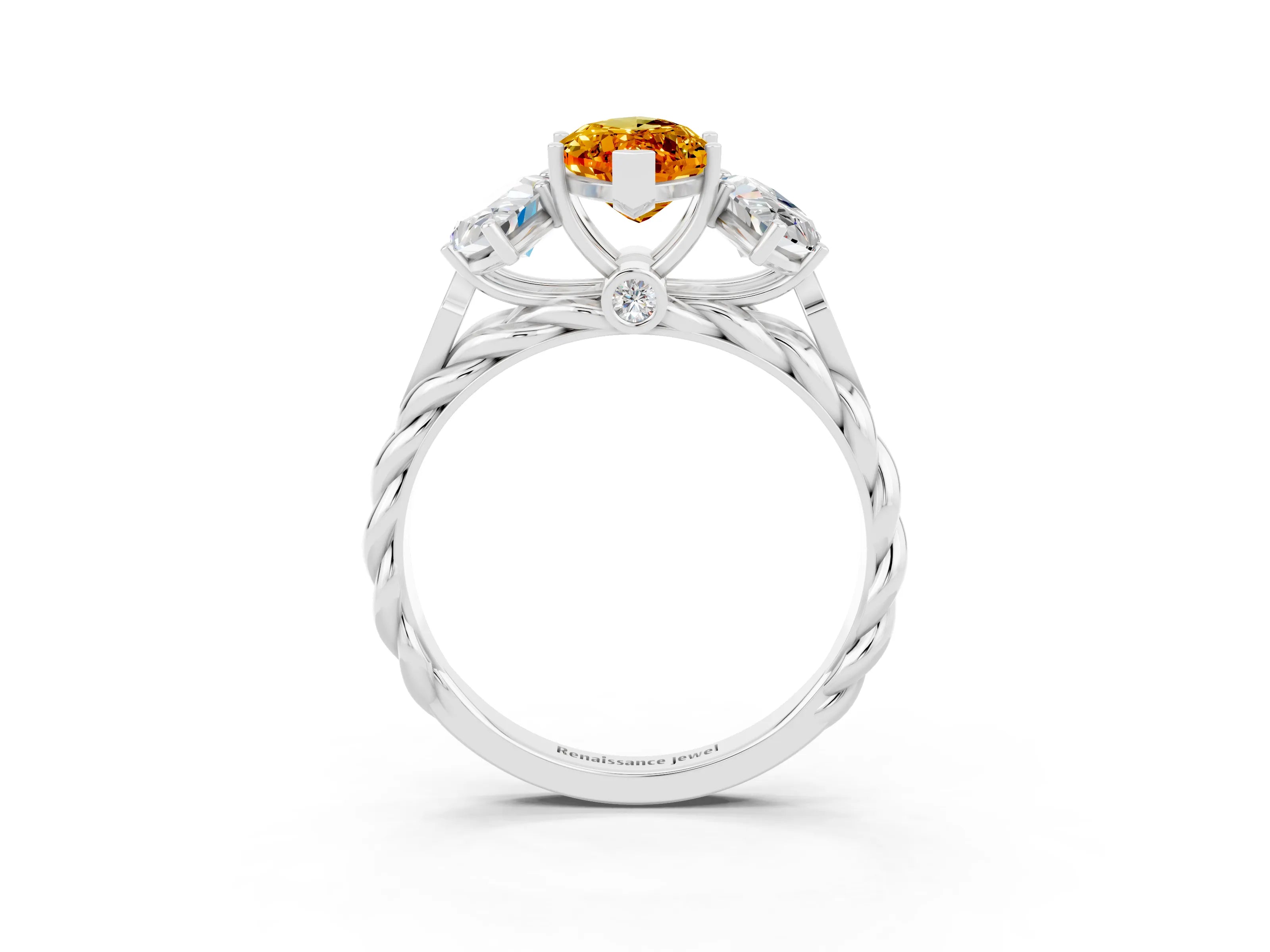 White gold Three-Stone Marquise Cut Citrine Braided Band Ring with Four-Prong Setting_15