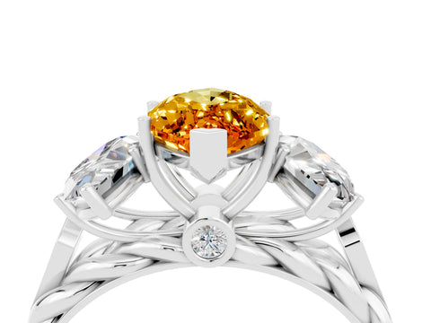 White gold Three-Stone Marquise Cut Citrine Braided Band Ring with Four-Prong Setting_16