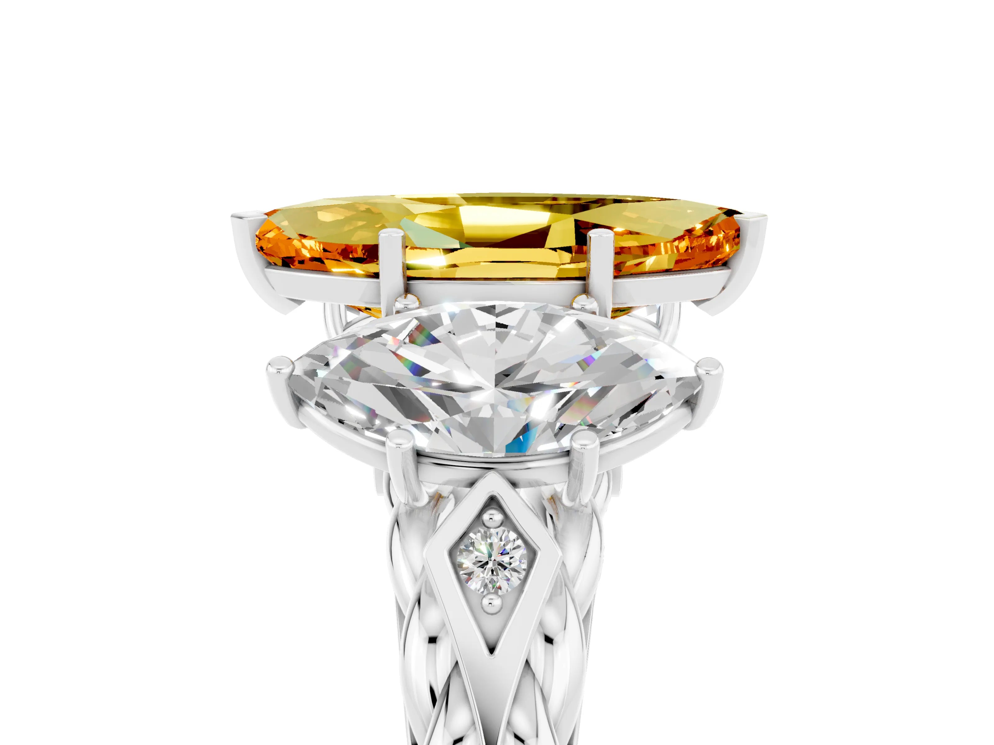 White gold Three-Stone Marquise Cut Citrine Braided Band Ring with Four-Prong Setting_17