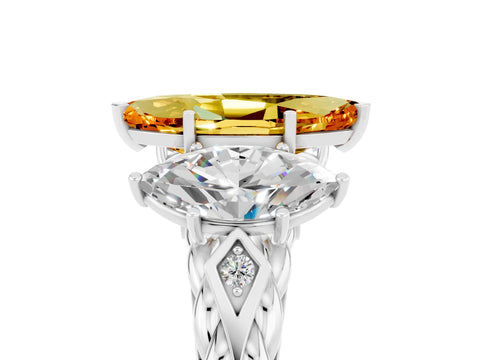 White gold Three-Stone Marquise Cut Citrine Braided Band Ring with Four-Prong Setting_17