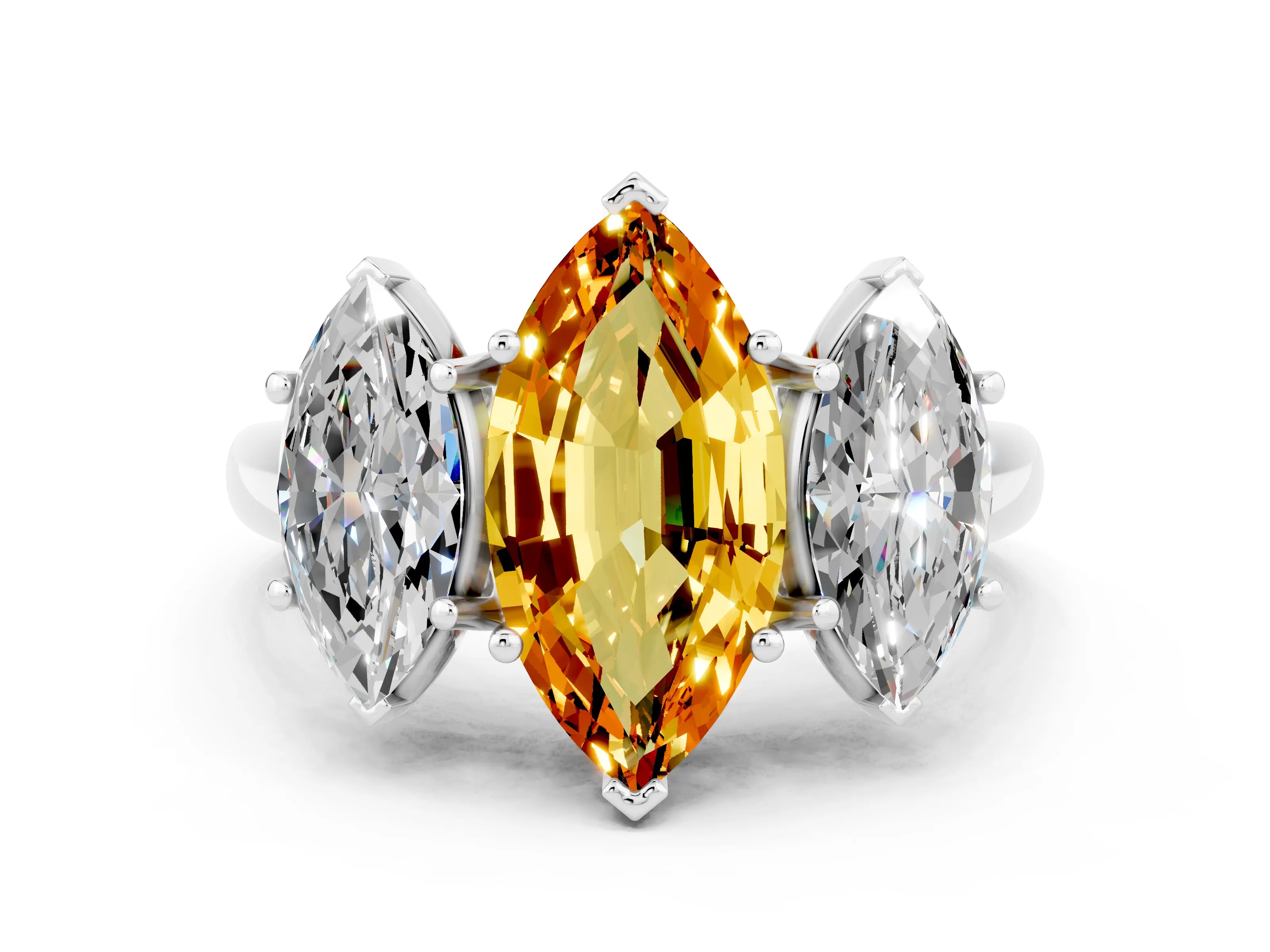 White gold Three-Stone Marquise Cut Citrine Engagement Ring with Prong Setting