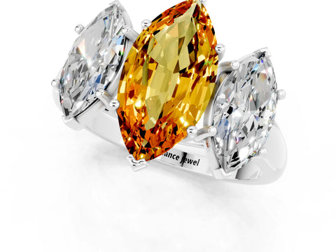 White gold Three-Stone Marquise Cut Citrine Engagement Ring with Prong Setting_1